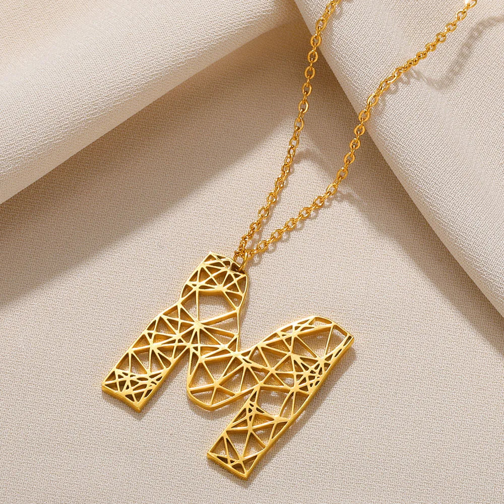 18K Gold Plated Abstract Design Initial Necklace