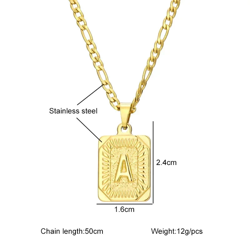 18K Gold Plated Rectangular Original Medallion Initial Necklace