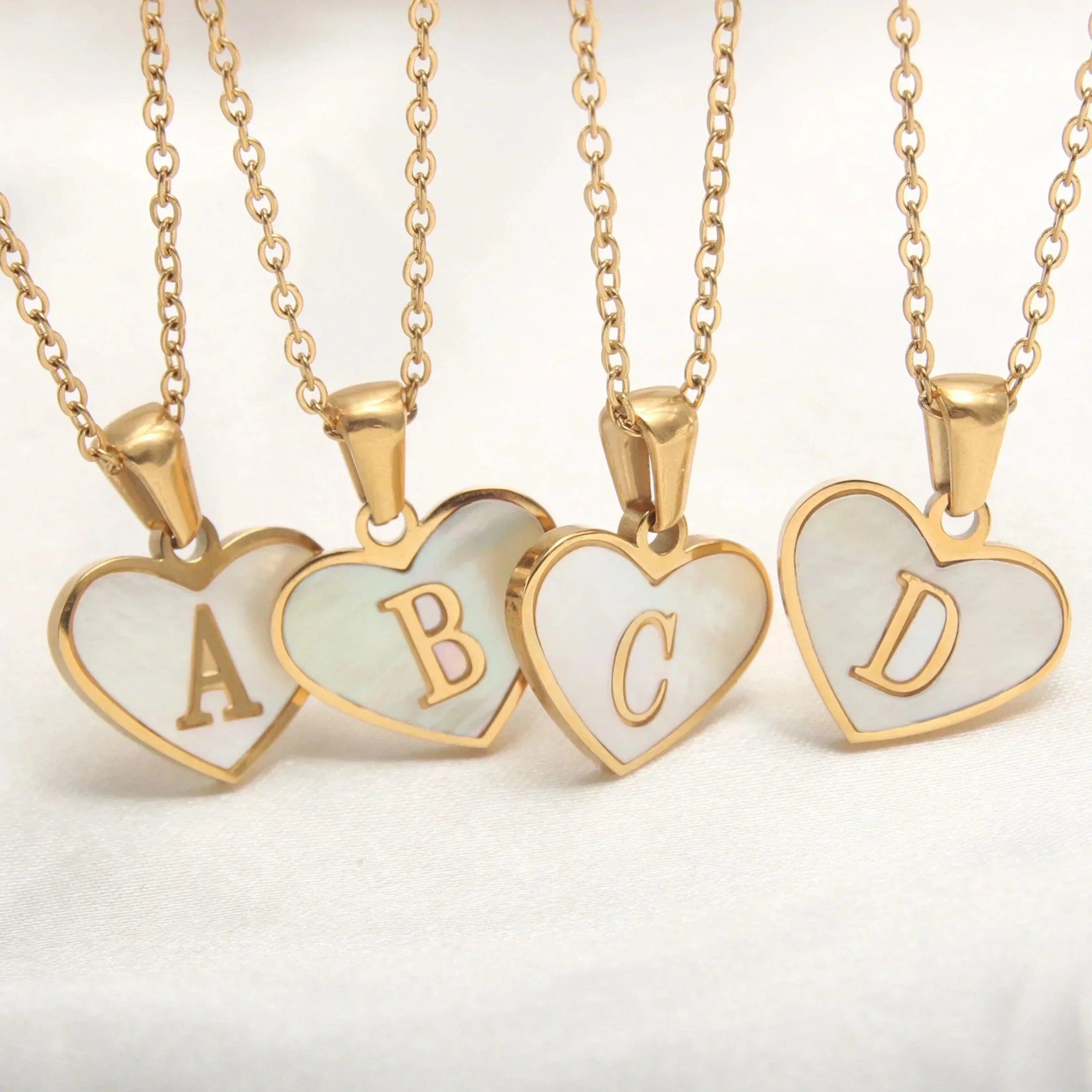 18K Gold Plated Loving White Heart Initial Necklace