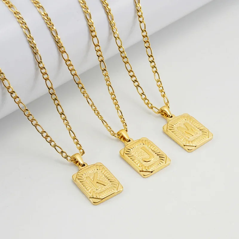 18K Gold Plated Rectangular Original Medallion Initial Necklace