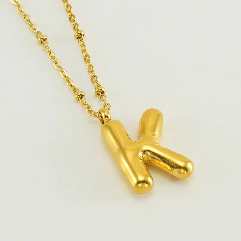 18K Gold Plated Lightweight Balloon Bubble Initial letter Necklace