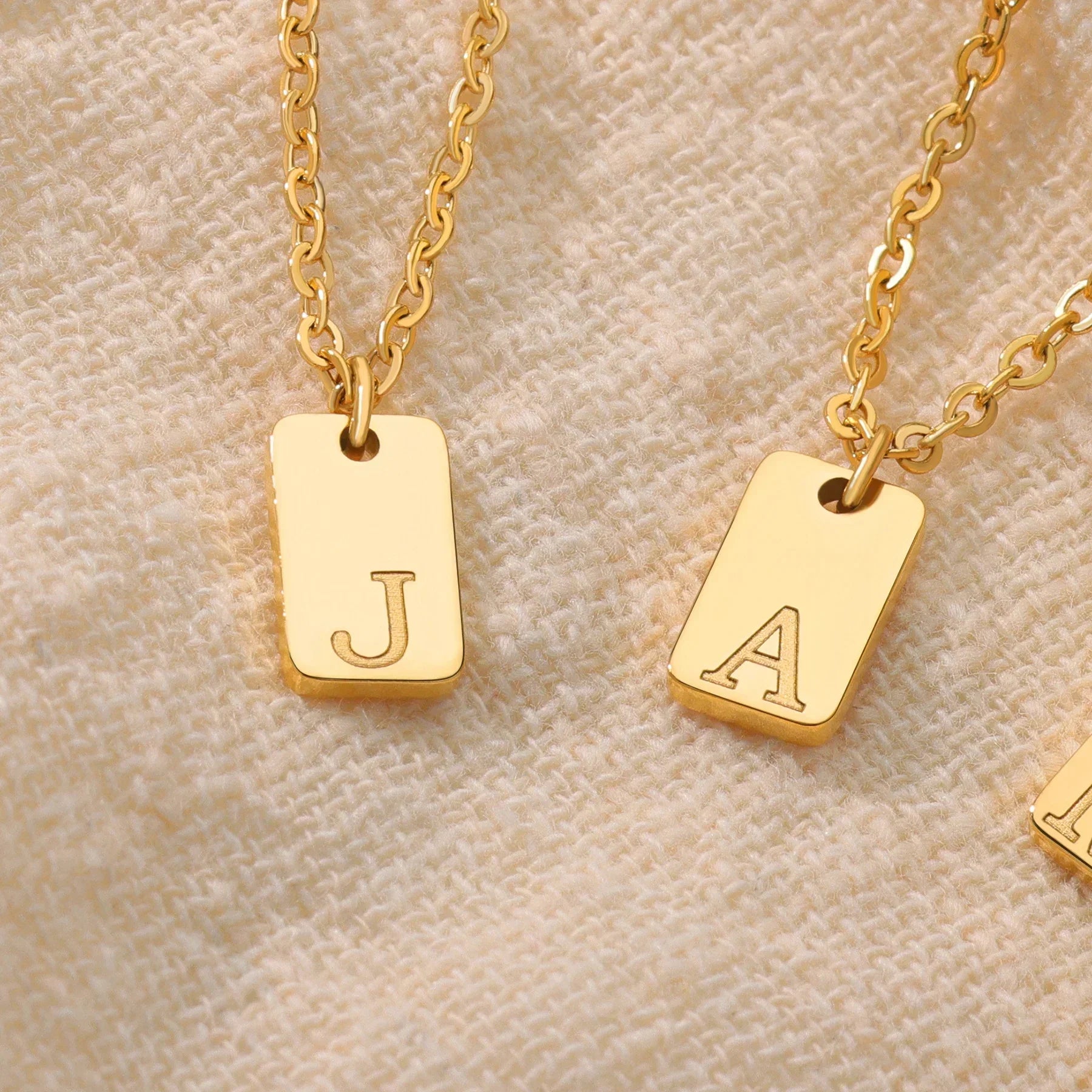 18K Gold Plated Small Square Initial Letter Necklace