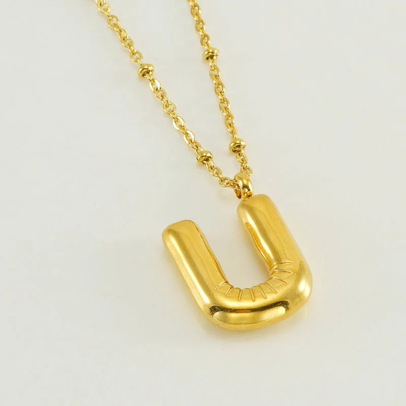 18K Gold Plated Lightweight Balloon Bubble Initial letter Original Necklace