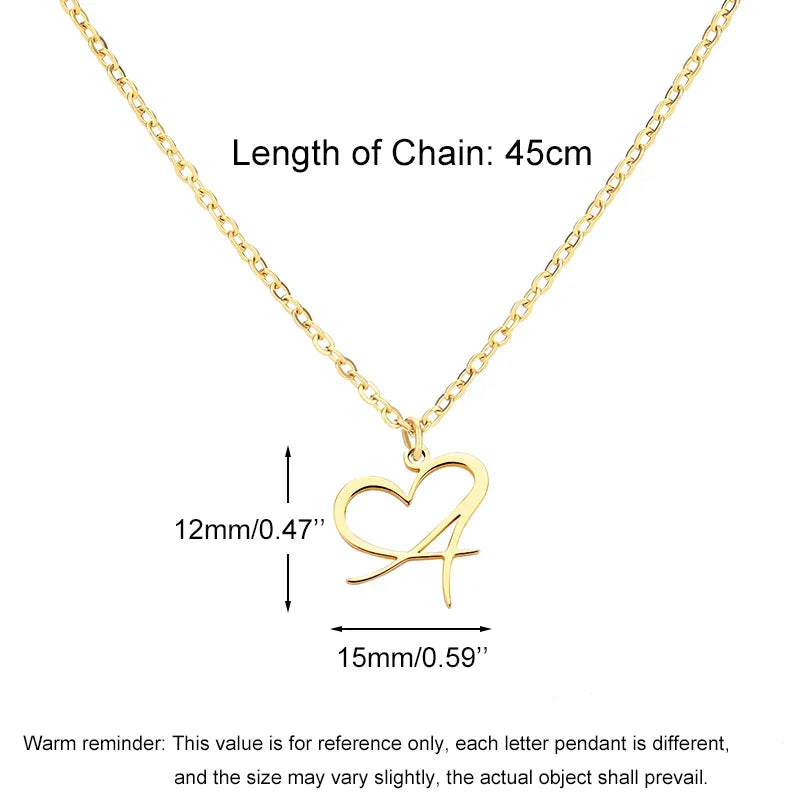 18K Gold Plated Pretty Heart Initial Letter Necklace