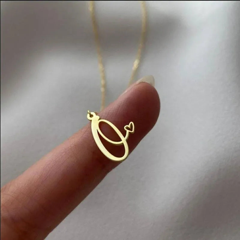 18K Gold Plated Elegant Little Heart Initial Necklace