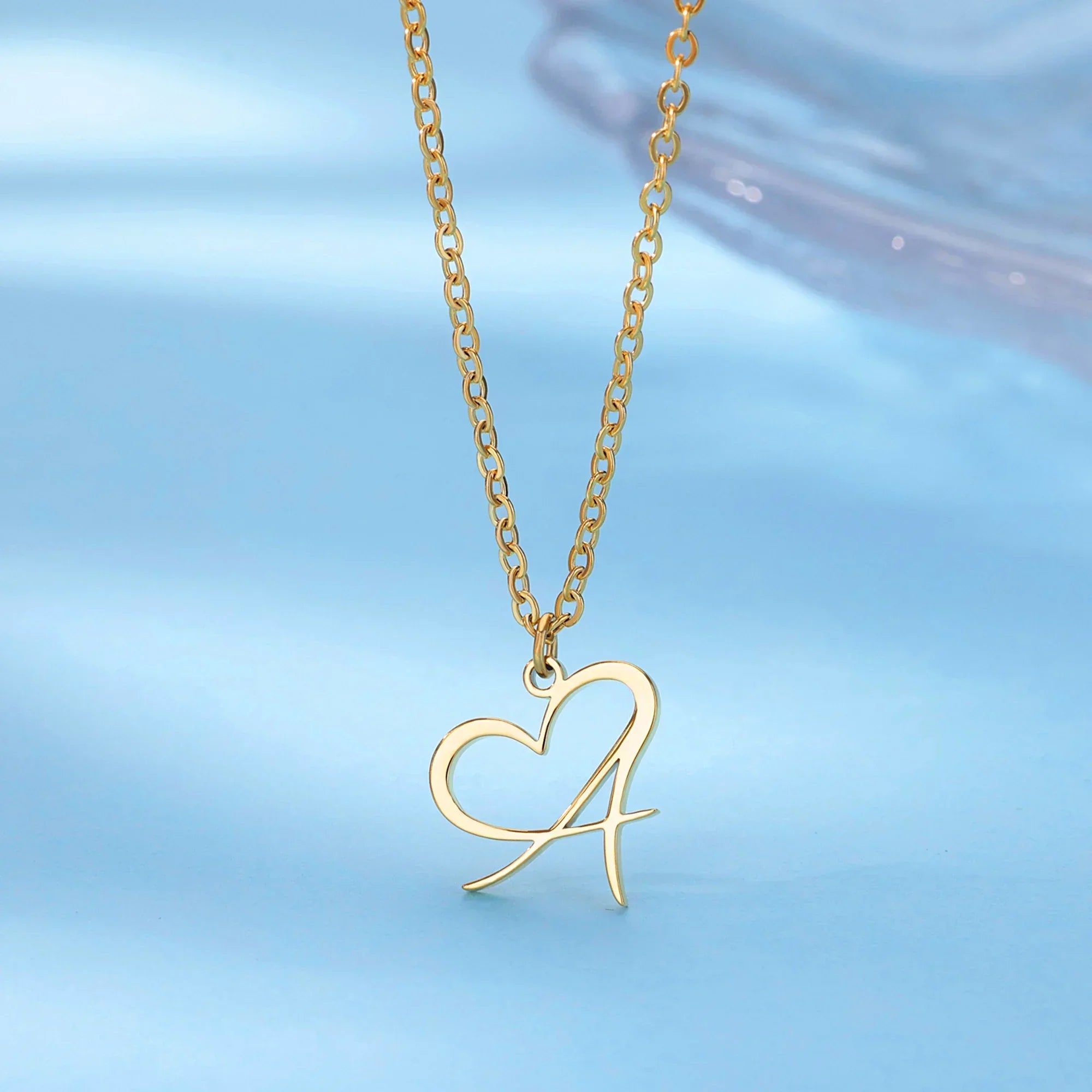 18K Gold Plated Heart Initial Letter Necklace