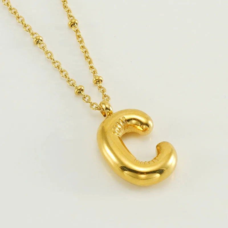 18K Gold Plated Lightweight Balloon Bubble Initial letter Original Necklace