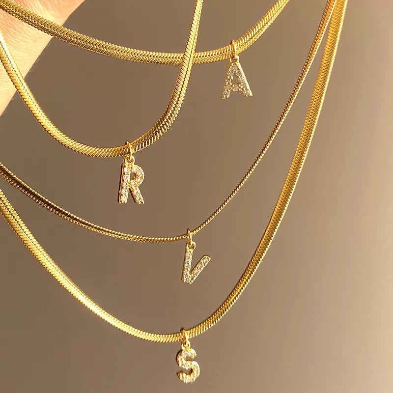 18K Gold Plated Tiny Shine Initials Necklace with FREE Snake Chain Included