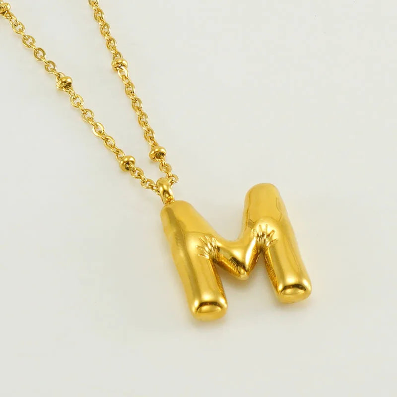 18K Gold Plated Lightweight Balloon Bubble Initial letter Necklace