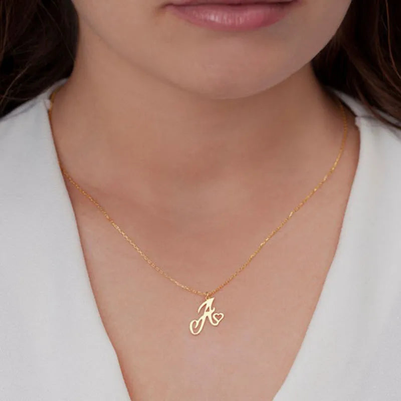 18K Gold Plated Elegant Little Heart Initial Necklace