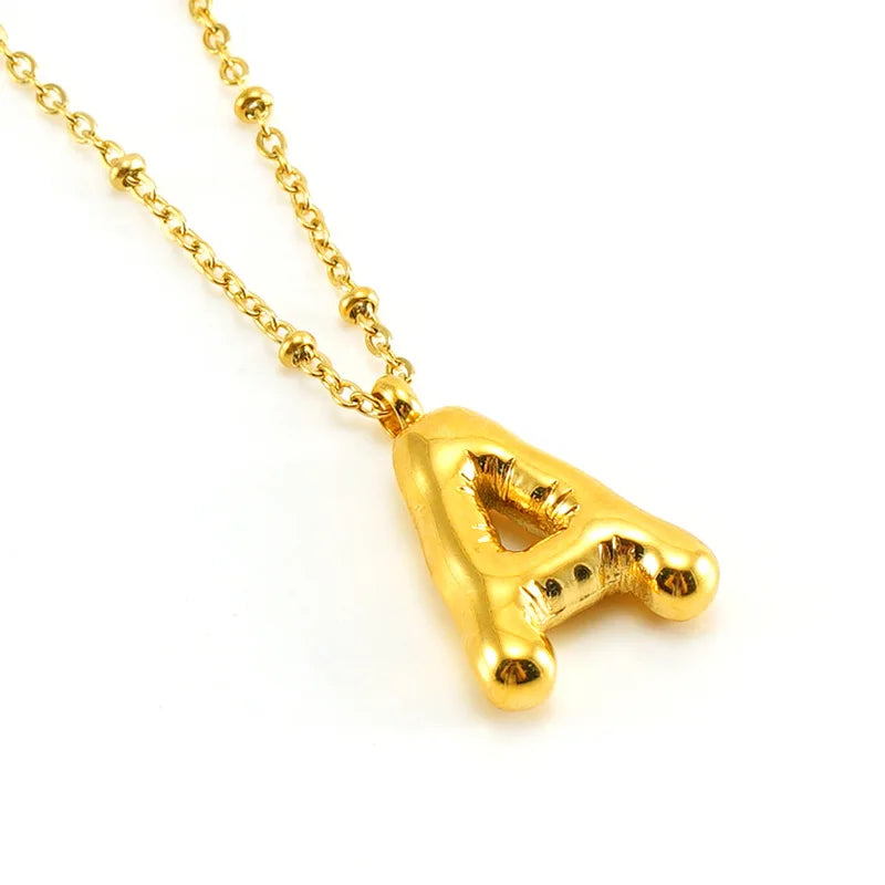 18K Gold Plated Lightweight Balloon Bubble Initial letter Original Necklace