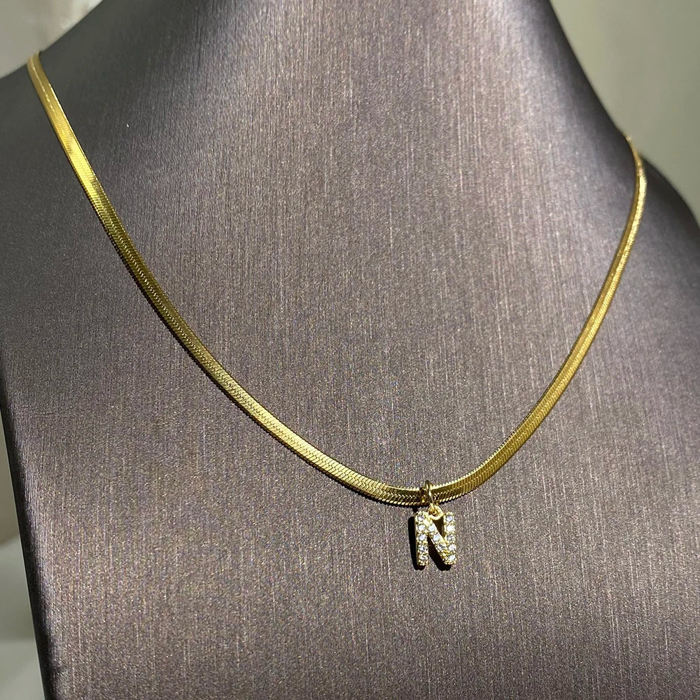 18K Gold Plated Tiny Shine Initials Necklace with FREE Snake Chain Included