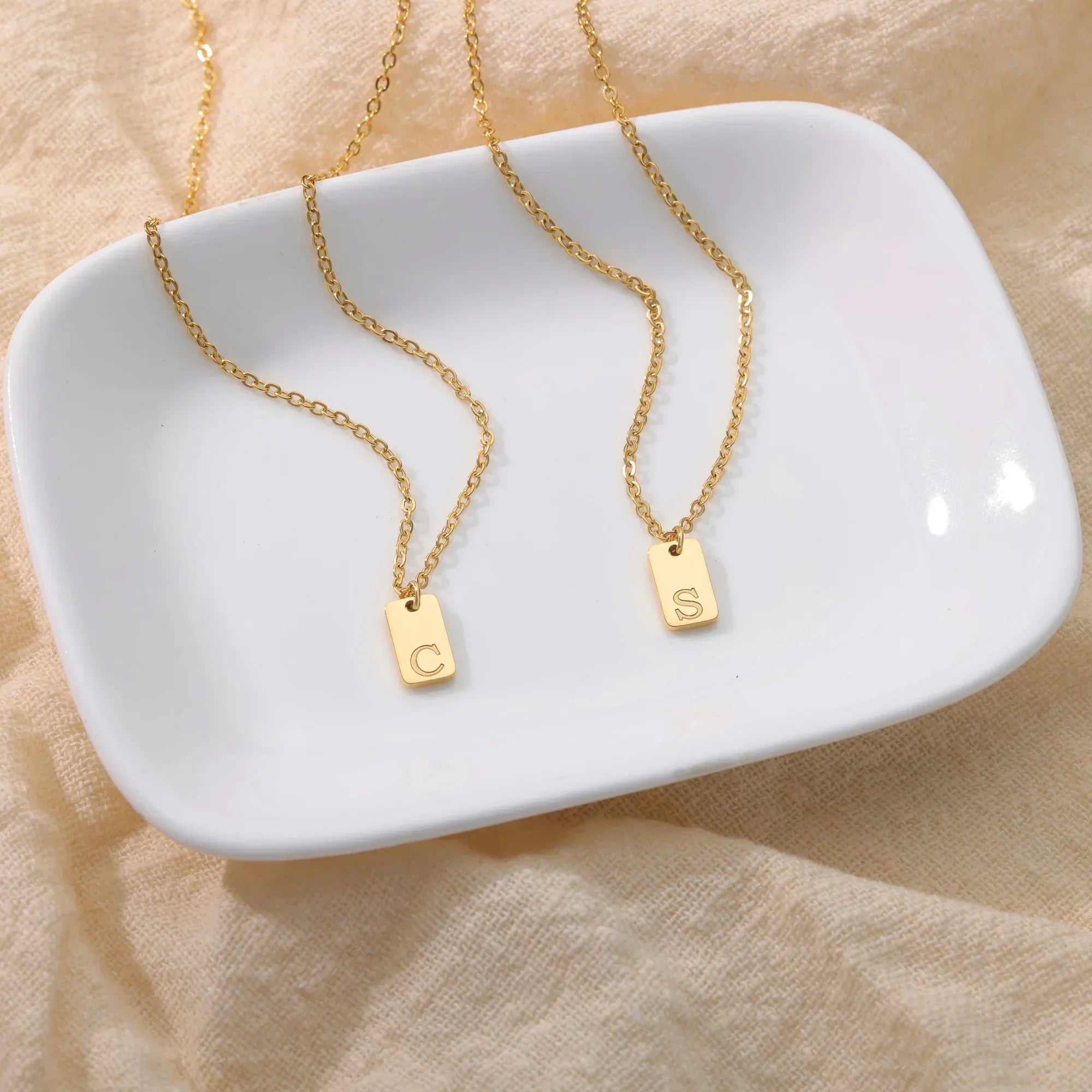 18K Gold Plated Tiny Square Initial Letter Necklace