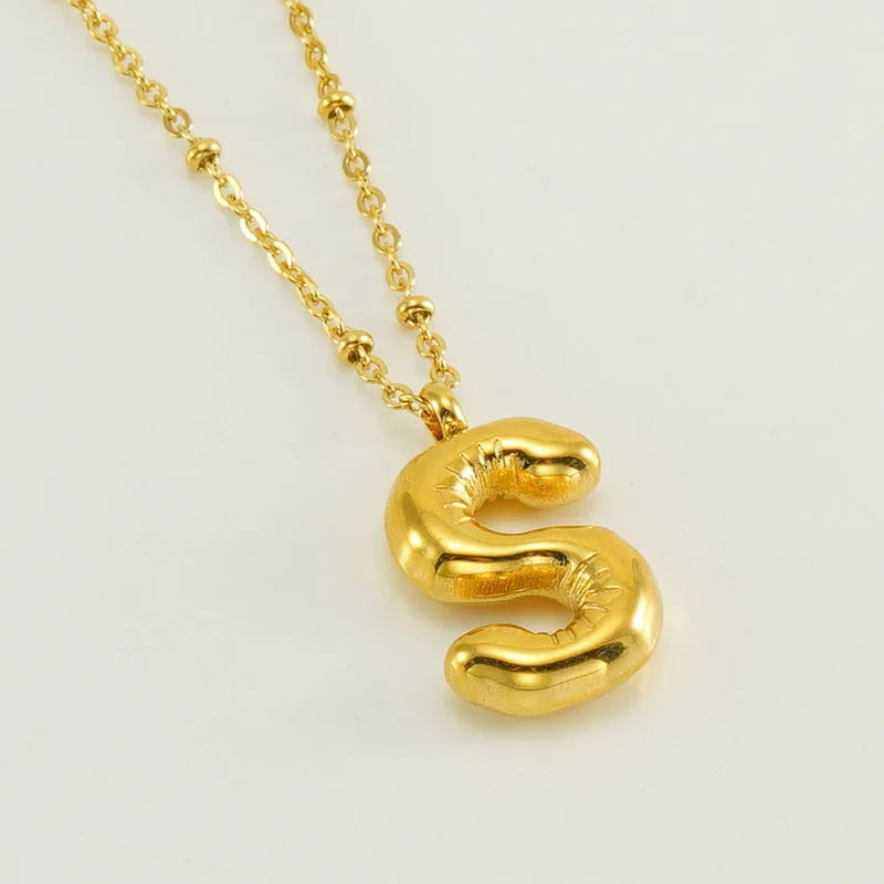 18K Gold Plated Lightweight Balloon Bubble Initial letter Original Necklace