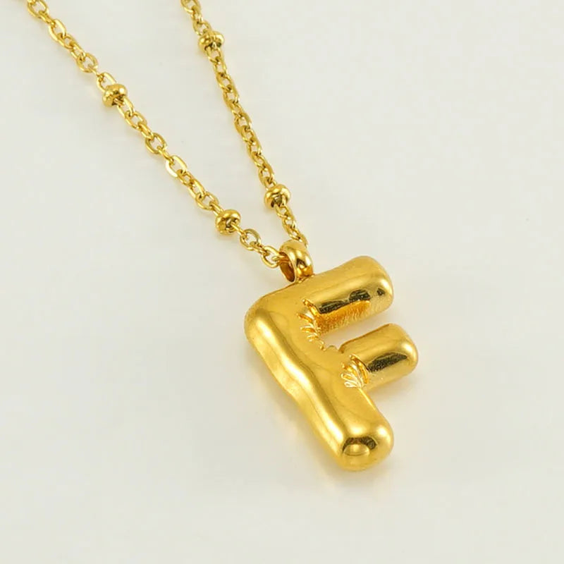 18K Gold Plated Lightweight Balloon Bubble Initial letter Original Necklace