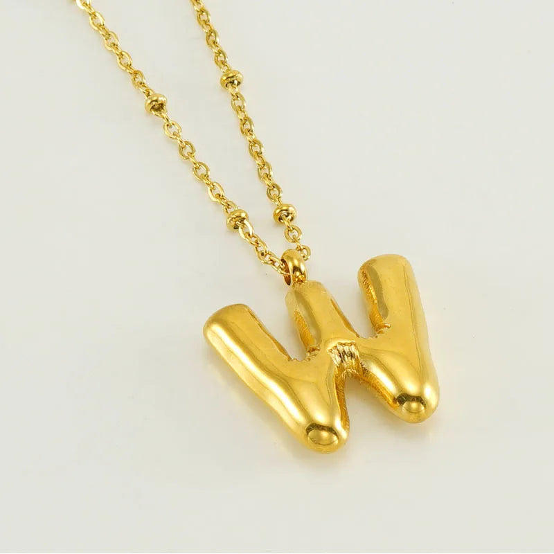 18K Gold Plated Lightweight Balloon Bubble Initial letter Necklace