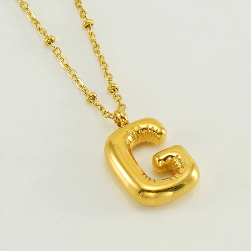 18K Gold Plated Lightweight Balloon Bubble Initial letter Necklace