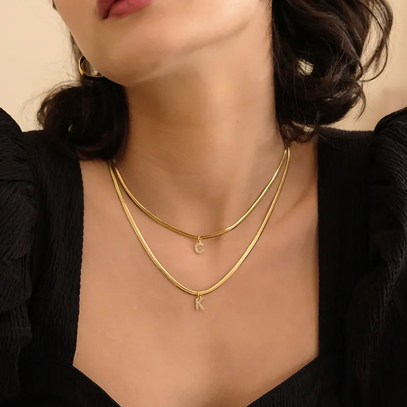 18K Gold Plated Small Shiny Initials Necklace with FREE Snake Chain Included