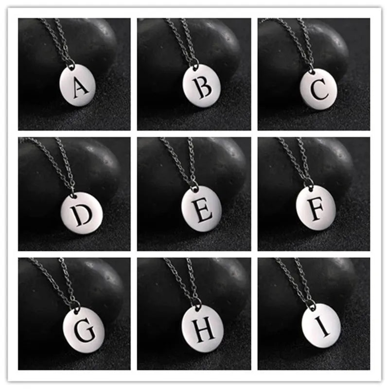 18K Gold Plated Initials engraved in Circle Modernist Necklace