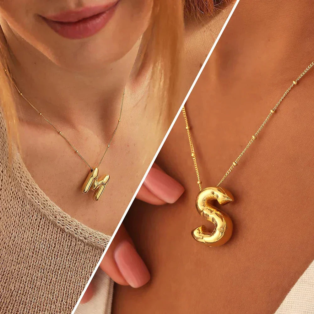 18K Gold Plated Lightweight Balloon Bubble Initial letter Special Necklace