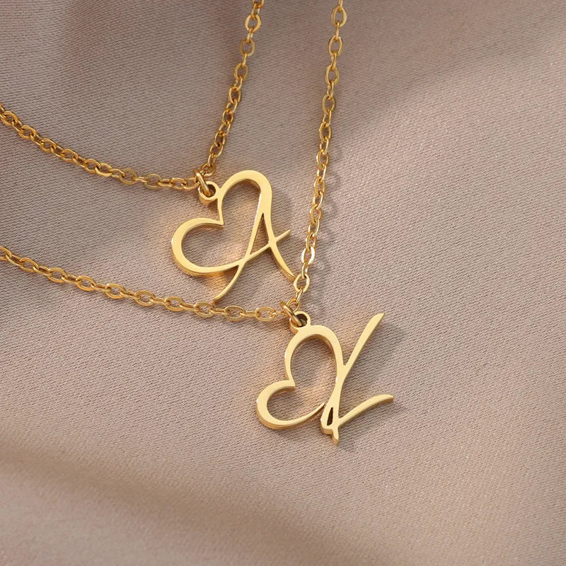 18K Gold Plated Pretty Heart Initial Letter Necklace