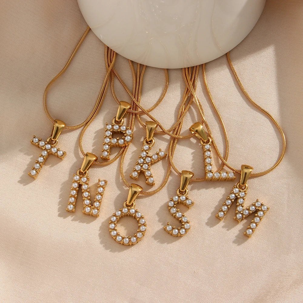 Natural Pearls Initial Necklace in 18K Gold Plating