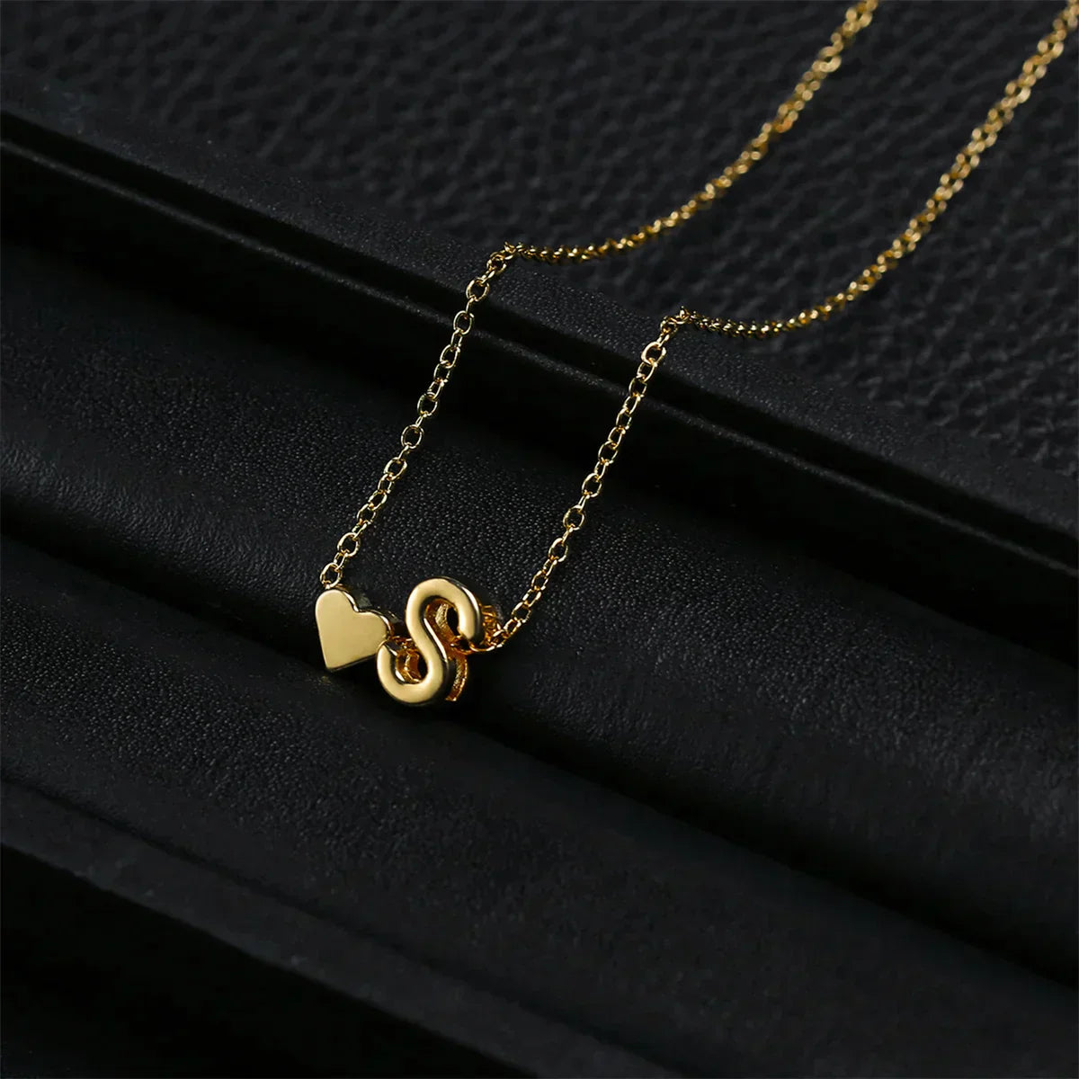 18K Gold Plated Fashionable Tiny Heart Dainty Initial Necklace