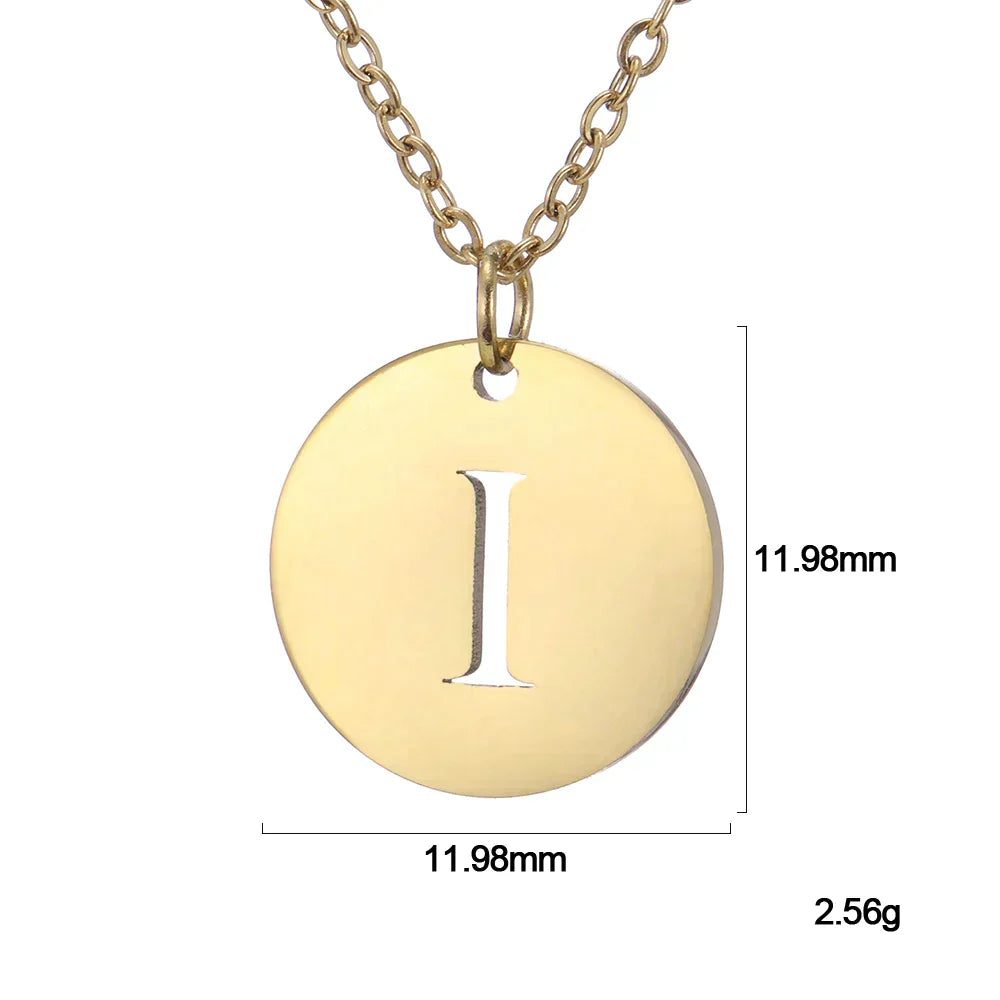 18K Gold Plated Initials engraved in Circle Minimalist Necklace