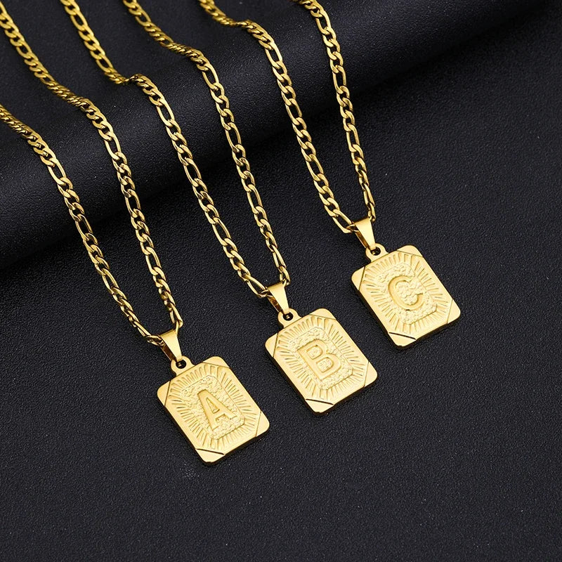 18K Gold Plated Rectangular Original Medallion Initial Necklace