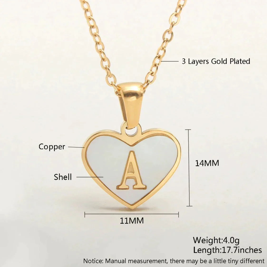 18K Gold Plated Loving White Heart Initial Necklace